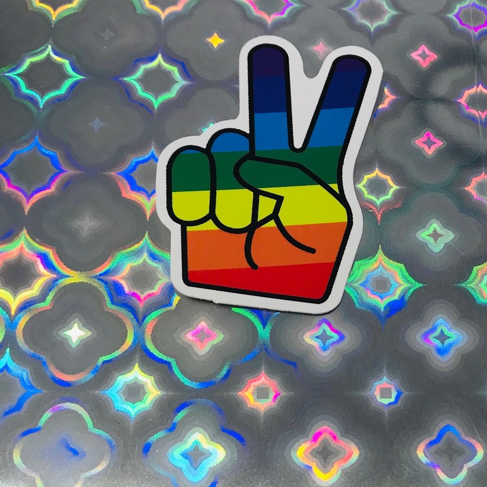 Rainbow Peace Sign Hand Vibrant Pride Single Decor Design Accent Sticker - Picture 5 of 10